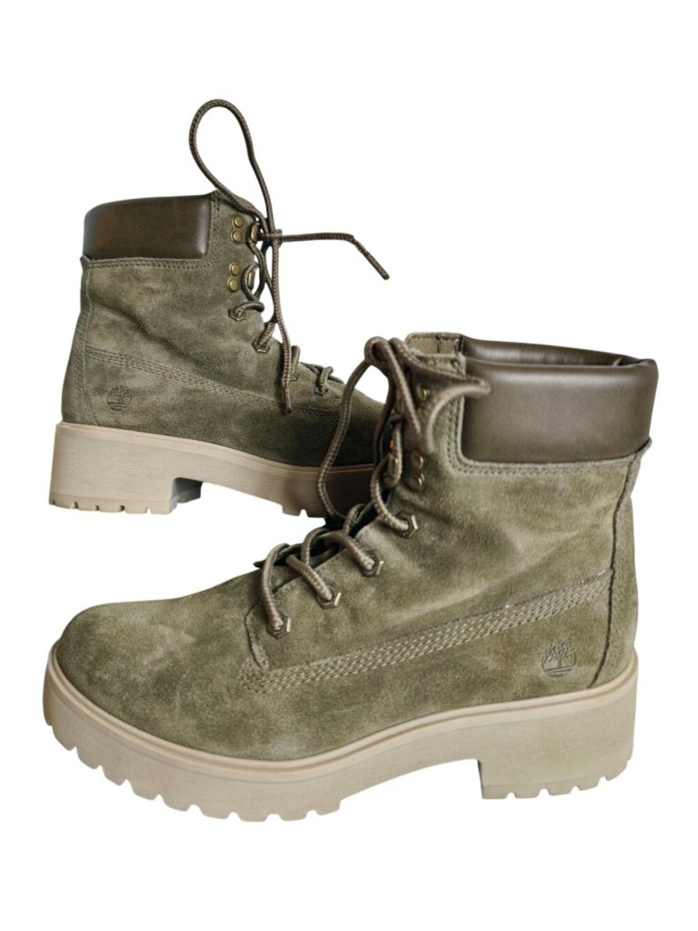 Timberland Womens 9 Carnaby Cool Boots Ankle Olive Green Suede 6" Hiking A1XS3